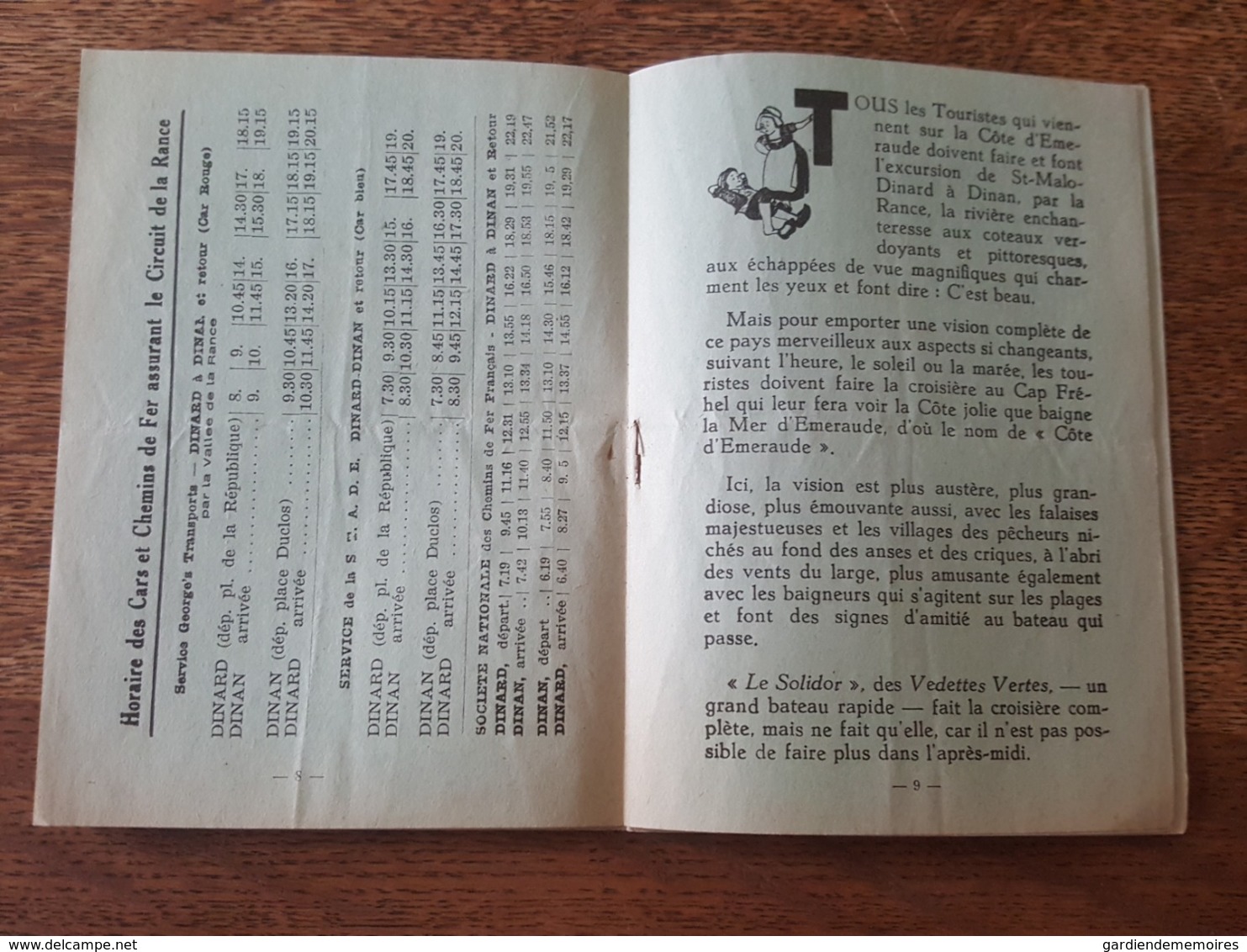 Horaires & Tarifs Juillet 1939 - Vedettes Vertes Dinard, Saint Malo, Dinan, Cap Fréhel - Bateau Solidor Fée Des Greves - Europe