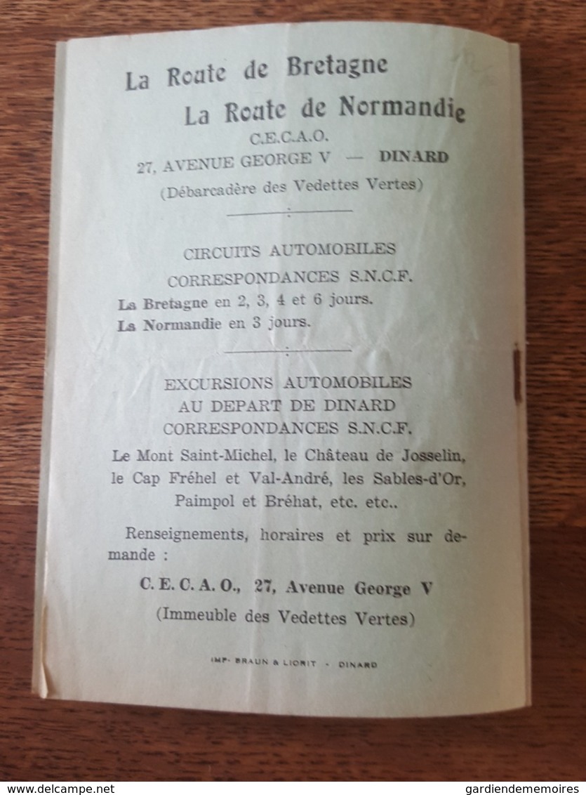 Horaires & Tarifs Juillet 1939 - Vedettes Vertes Dinard, Saint Malo, Dinan, Cap Fréhel - Bateau Solidor Fée des Greves