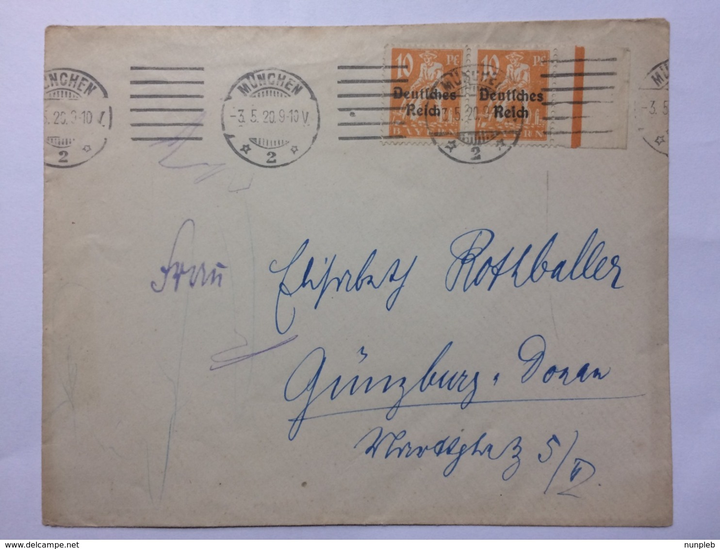 GERMANY 1920 Bavaria Cover Munchen To Gunzburg - Sonstige & Ohne Zuordnung