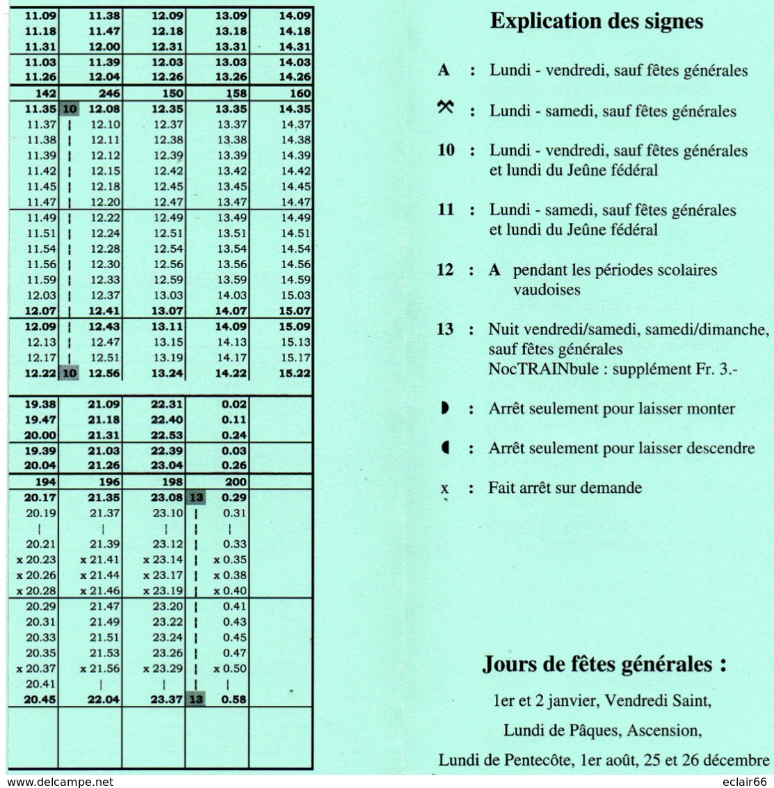 Horaire Chemin De Fer   DIRECTION  NYON-St-CERGUE-LA CURE 1999  4 Volets Voir Scannes - Europe