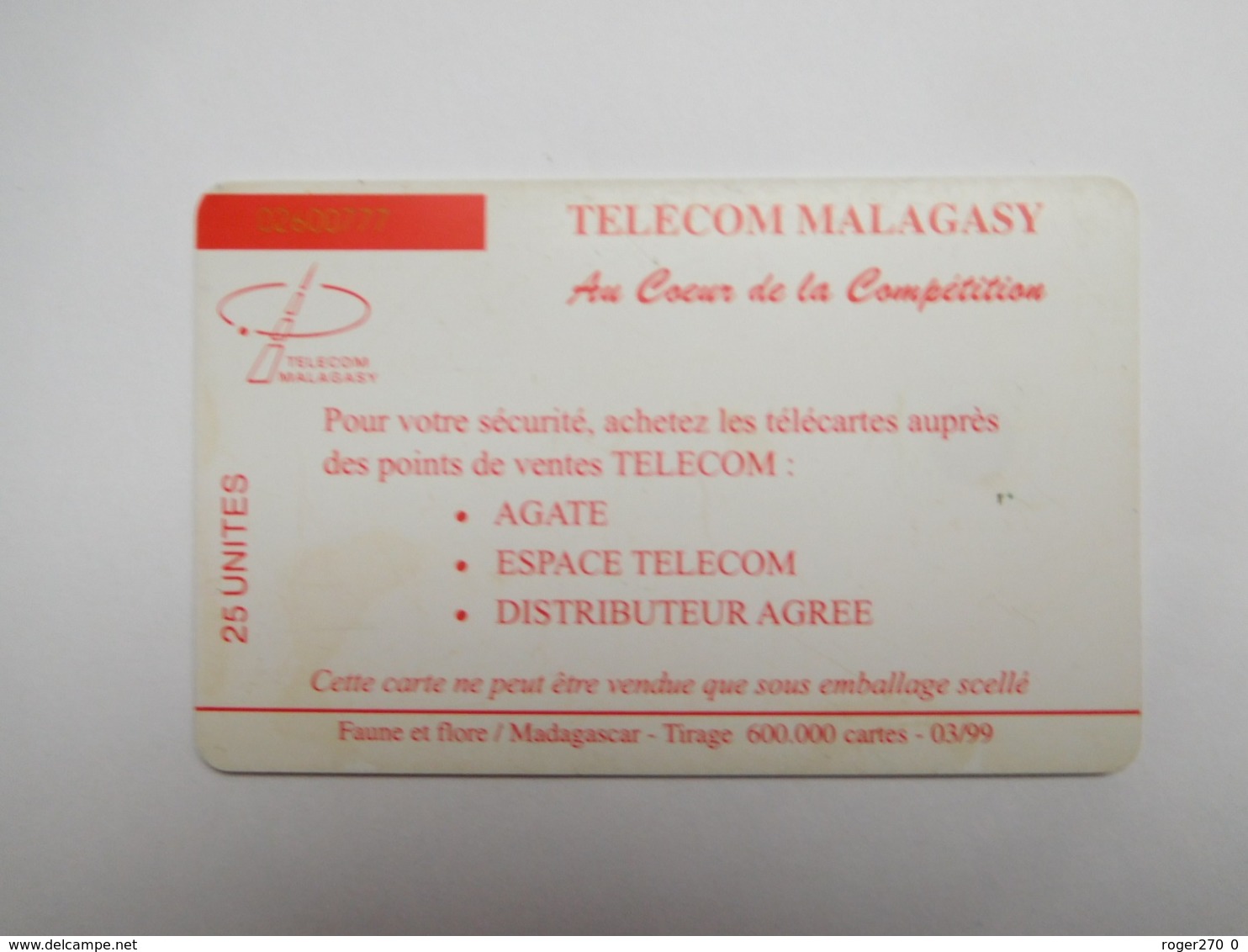 Télécarte Magagascar , Malagasy , Lémurien - Madagaskar