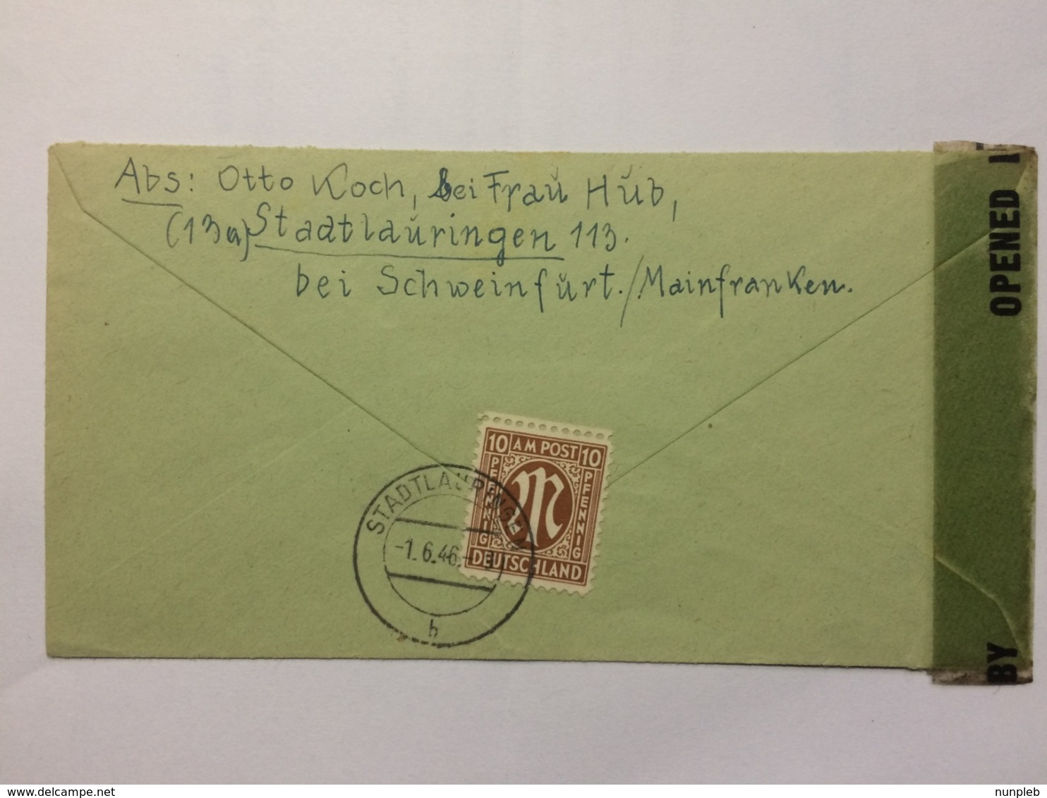 GERMANY 1946 Allied Cover Stadtlauringen To Frankfurt With Censor Cachet And Tape - Altri & Non Classificati