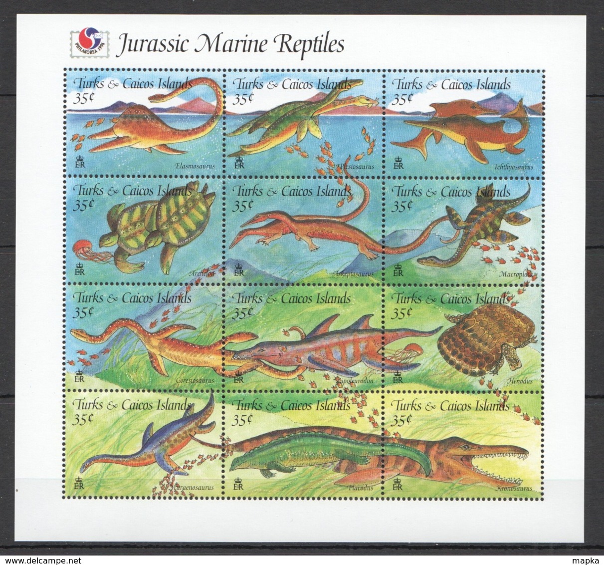 Y566 1995 TURKS & CAICOS IS. JURASSIC MARINE REPTILES DINOSAURS #1211-22 !!! MICHEL 11 EURO !!! SH MNH - Vor- U. Frühgeschichte