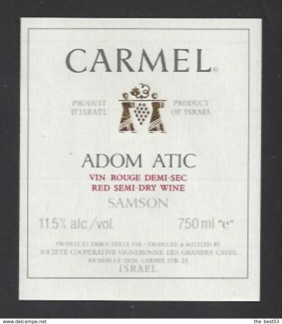 Etiquette De Vin De Table Rouge -  Carmel  - Richon Le Zion  (Israël)  - Thème Porteurs Grappe De Raisin - Other & Unclassified