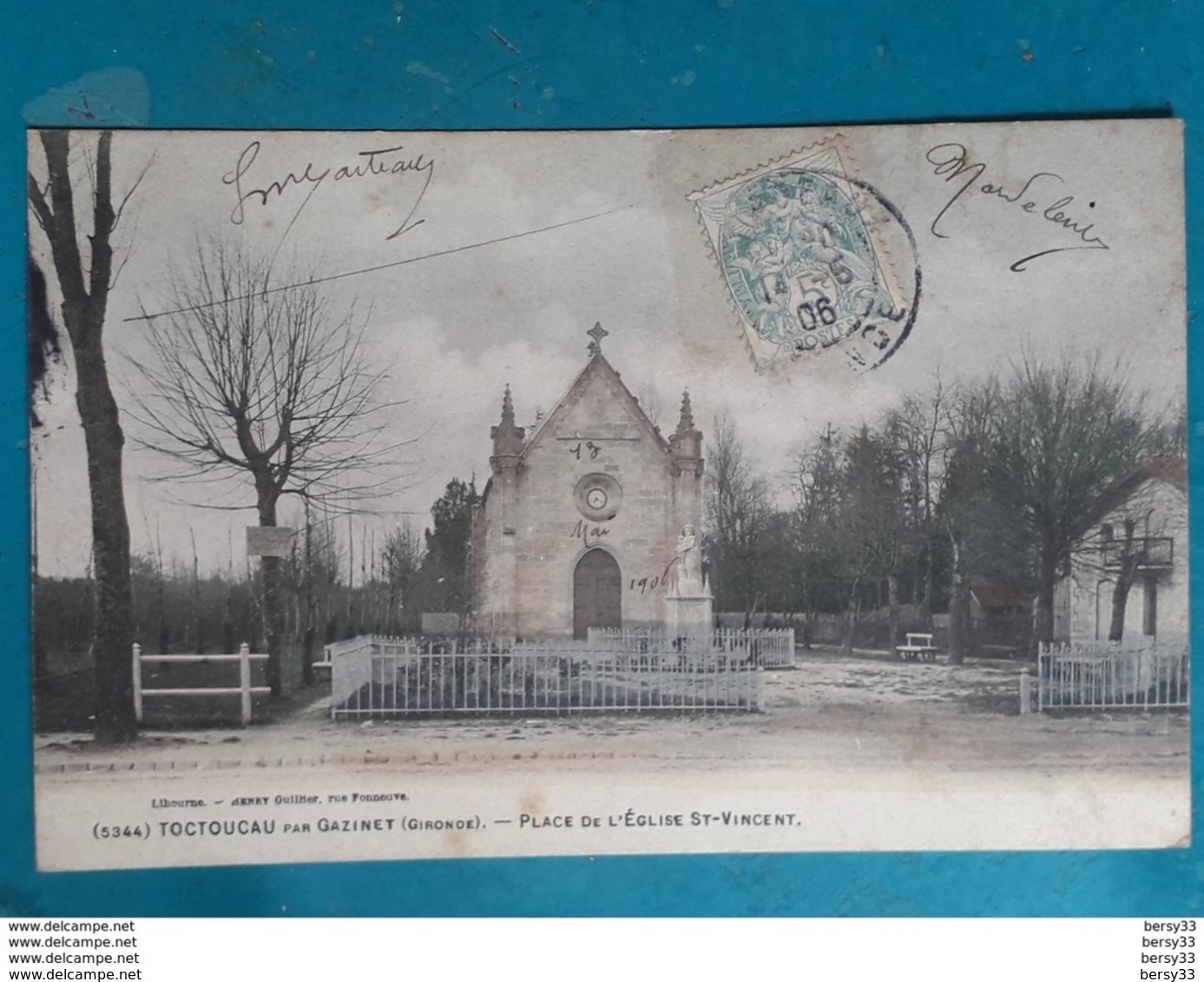 CPA - TOCTOUCAU PAR GAZINET - Place De L'Eglise St-Vincent (colorisée) - Other & Unclassified