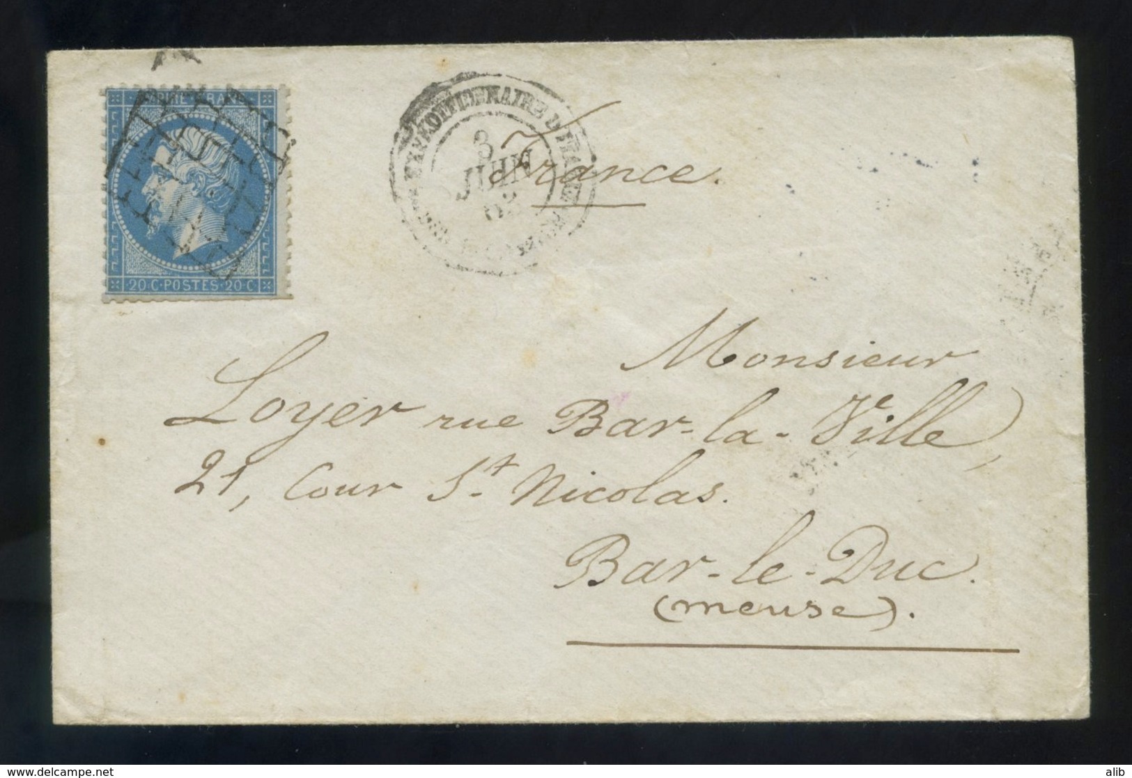 Envelop France 1862 Napoléon III Dentelé 20c Bleu No22. Avec Grille Et Corps Expéditionnaire D'Italie 1e Division - 1849-1876: Classic Period