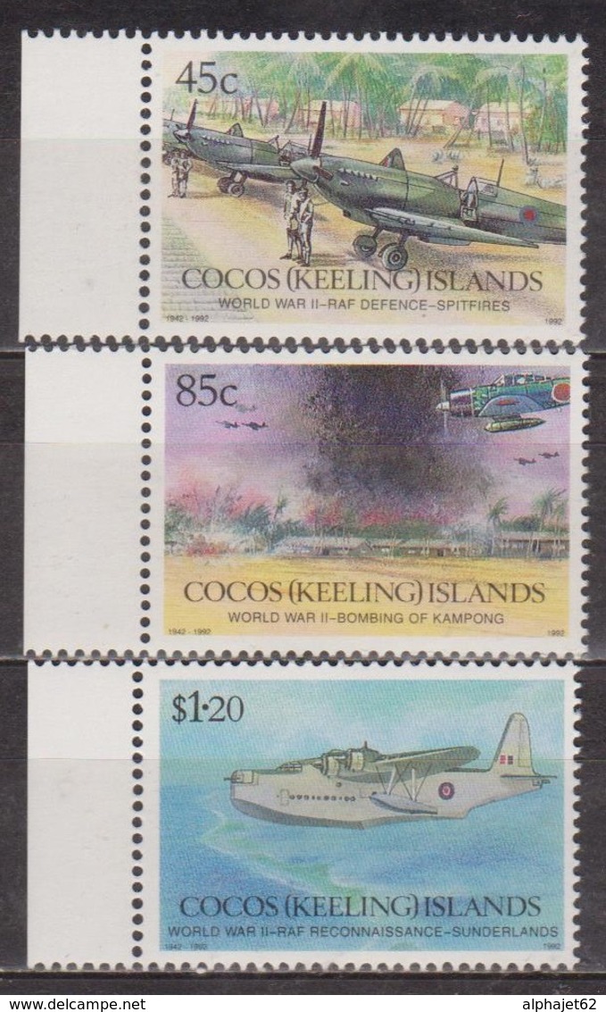 Seconde Guerre Mondiale - COCOS ISLANDS - Avion Spitfire De La RAF - Hydravion Sunderland - N° 261 à 263 ** - 1992 - Cocos (Keeling) Islands