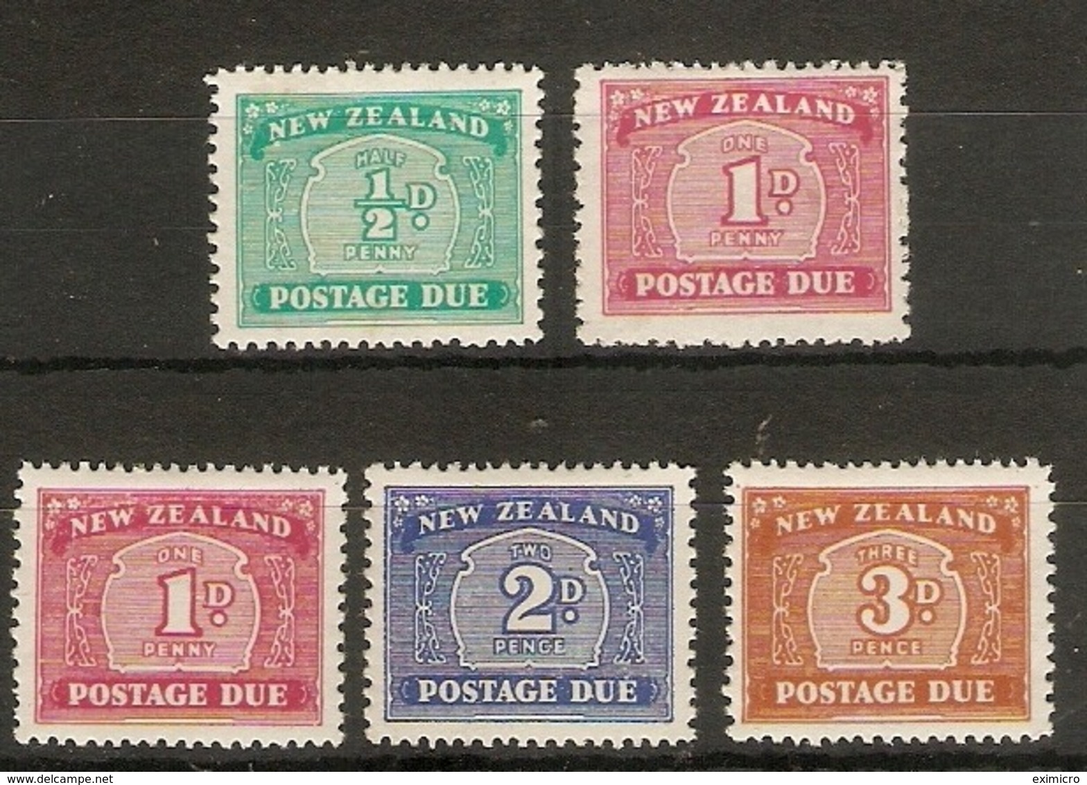 NEW ZEALAND 1939 - 1949 ½d, 1d, 1d, 2d, 3d ALL DIFFERENT  POSTAGE DUES  LIGHTLY MOUNTED MINT Minimum Cat £37 - Postage Due