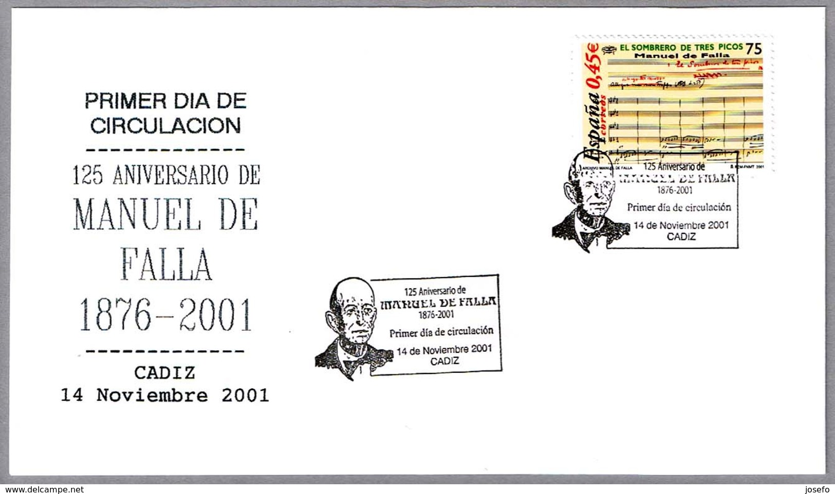125 Aniversario De MANUEL DE FALLA. SPD/FDC Cadiz, Andalucia, 2001 - Música