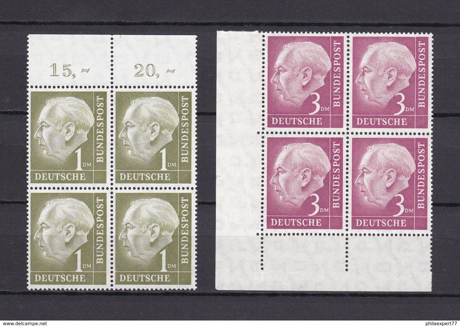 BRD - 1954 - Michel Nr. 194+196 - Viererblock - OR,Ecke - 85 Euro - Unused Stamps