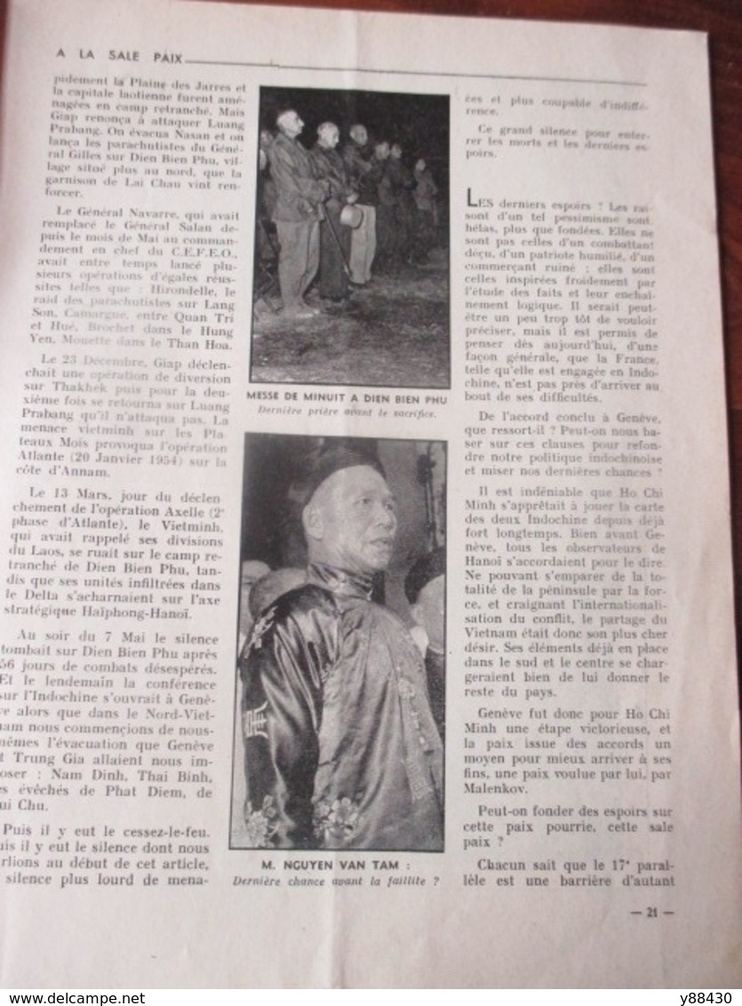 Revue - COMBATTANT D' INDOCHINE - n°29 de 1954 - Guerre d' INDOCHINE de 1946 à 1954 - 50 pages - 24 photos