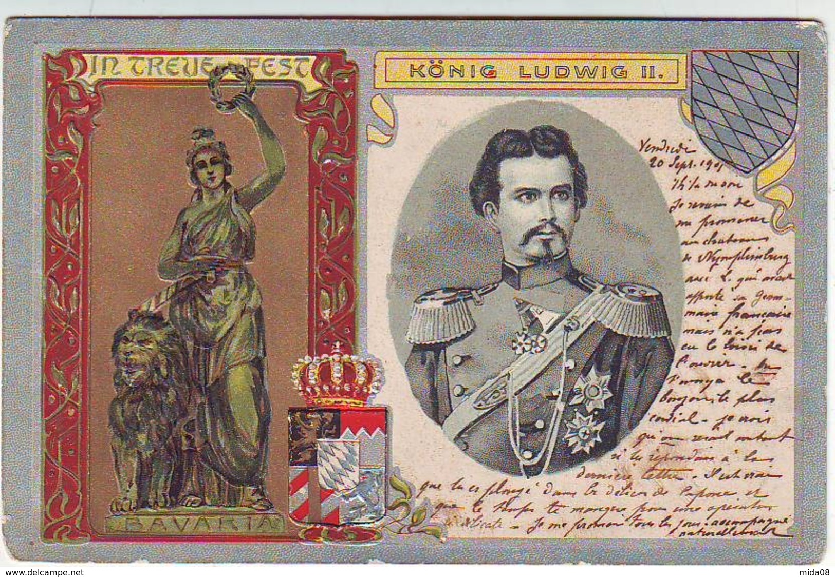 FANTAISIES . FAMILLES ROYALES . KÖNIG LUDWIG II . BAVARIA . CARTE GAUFREE . - Familles Royales