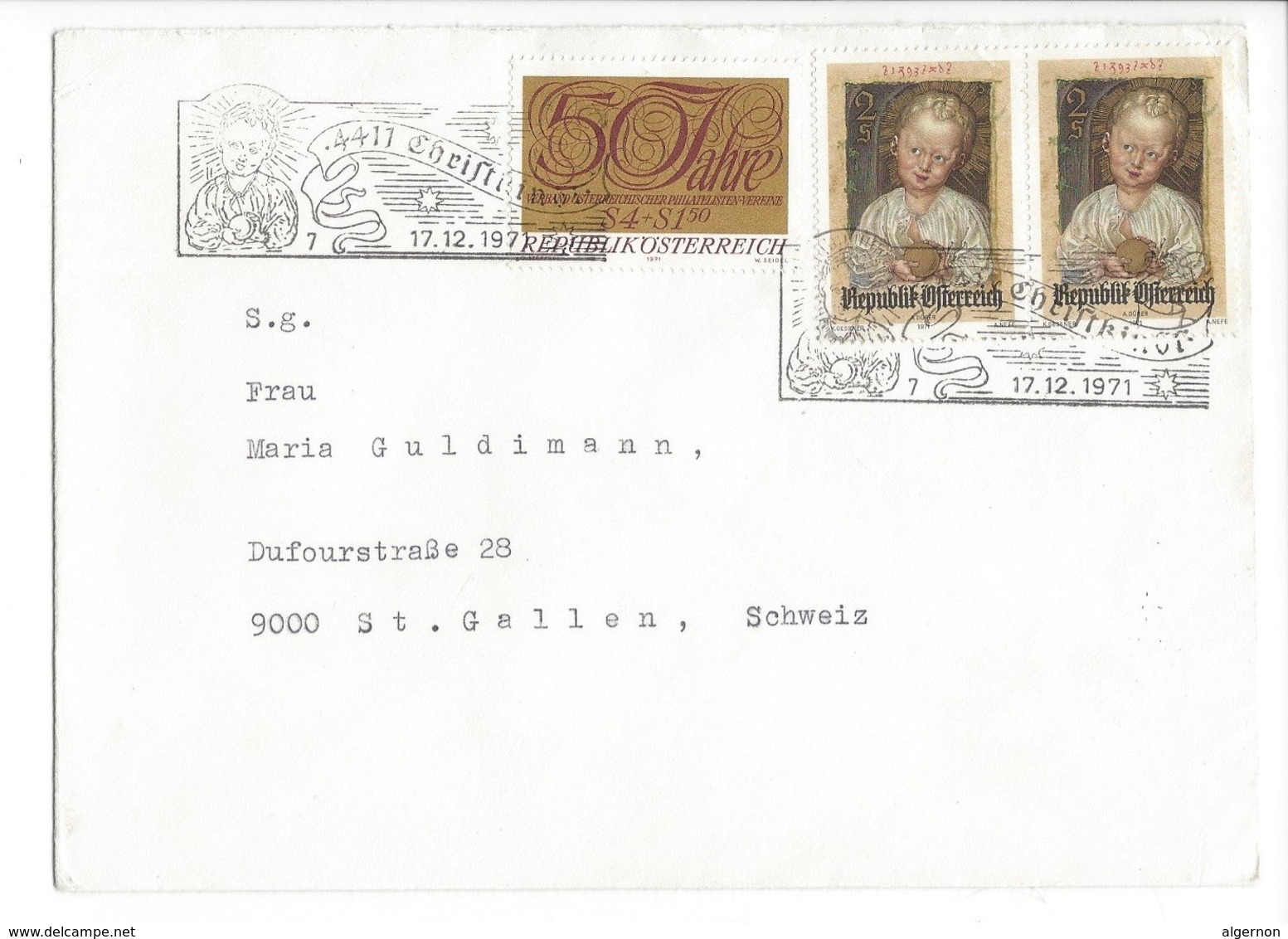 22336 - Christkindl 17.12.1971 Pour St.Gallen + 50 Jahre Republik Österreich - Noël