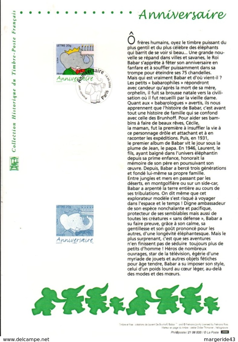 DOCUMENT FDC 2006 ANNIVERSAIRE BABAR - Documents De La Poste