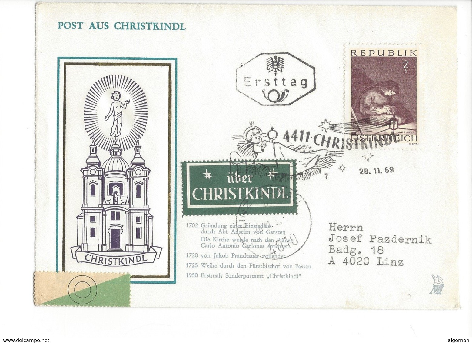 22341 - Christkindl 28.11.1969 Pour Linz + Vignettes - Natale