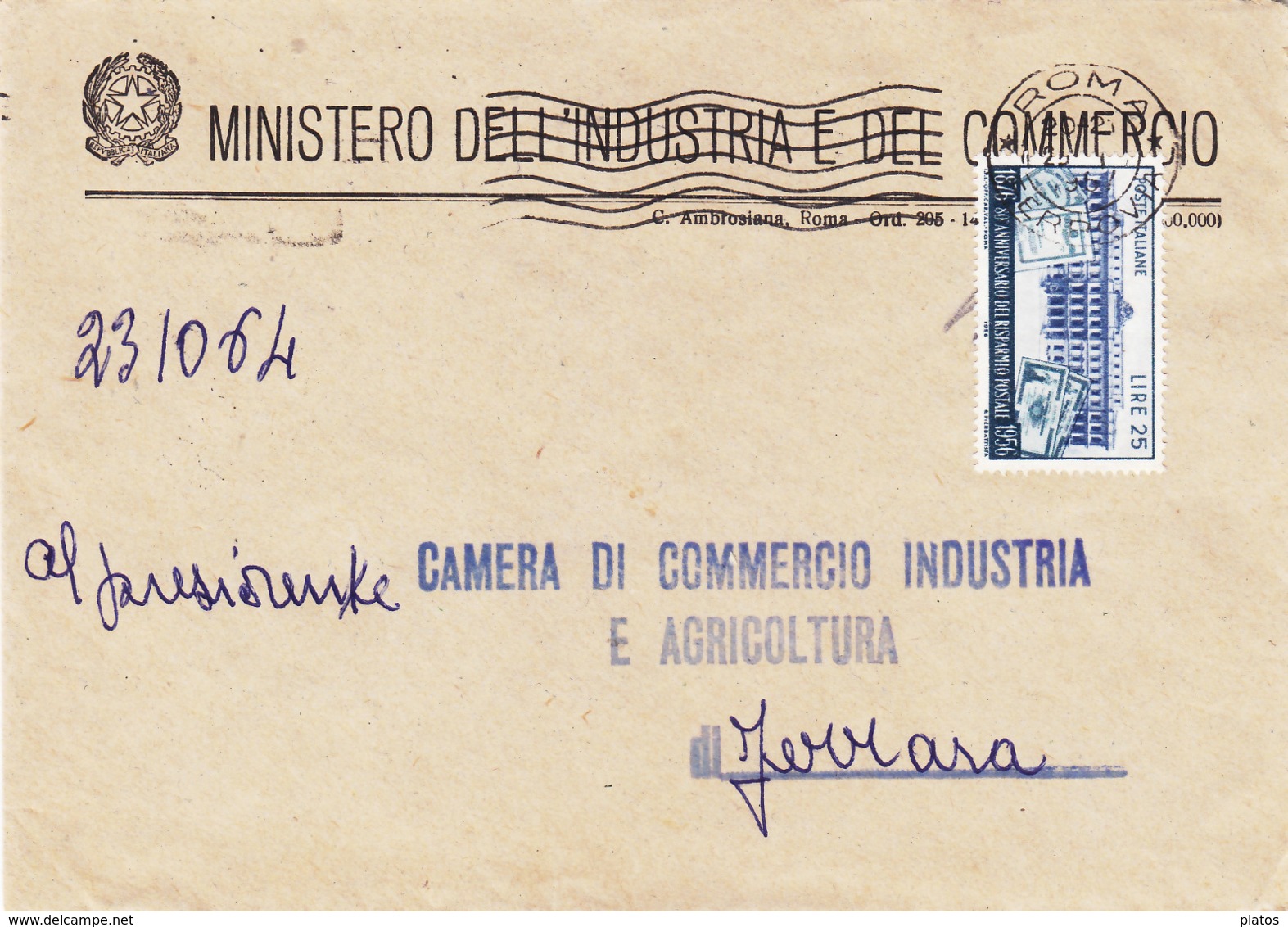 Lettera L. 25 -  Risparmio Postale  - Isolato - 1946-60: Marcophilie