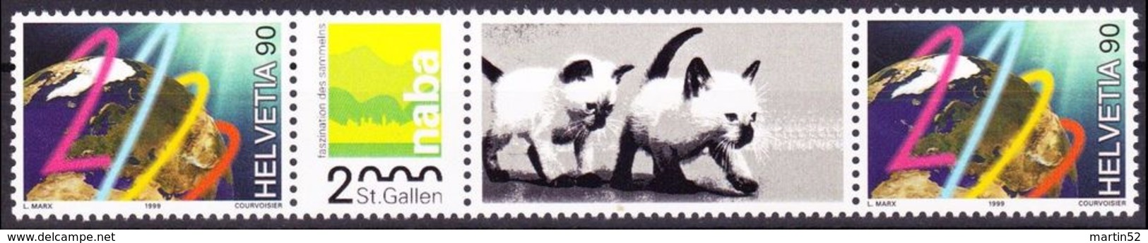 Schweiz Suisse 1999: Millenium NABA Zu 985 (S78B) Katzen Mi 1705 ZW-Paar Cats Yv 1634 Chats ** MNH  (Zu CHF 8.00) - Zusammendrucke