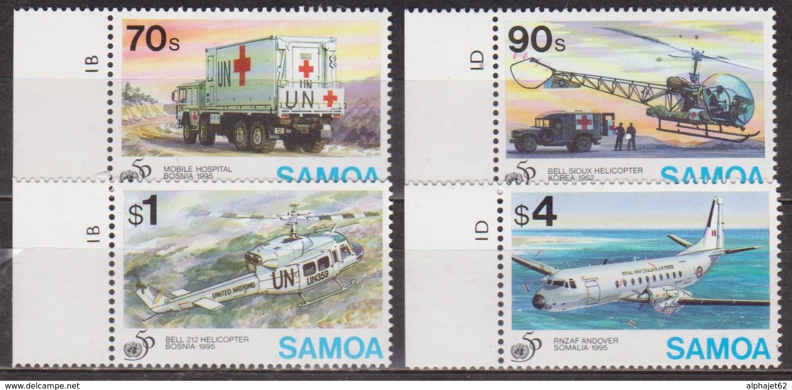 Nations Unies - SAMOA - Camion-hopital, Hélicoptères Bell, Avion Hawker Siddeley - N° 822 à 825 ** - 1995 - Samoa