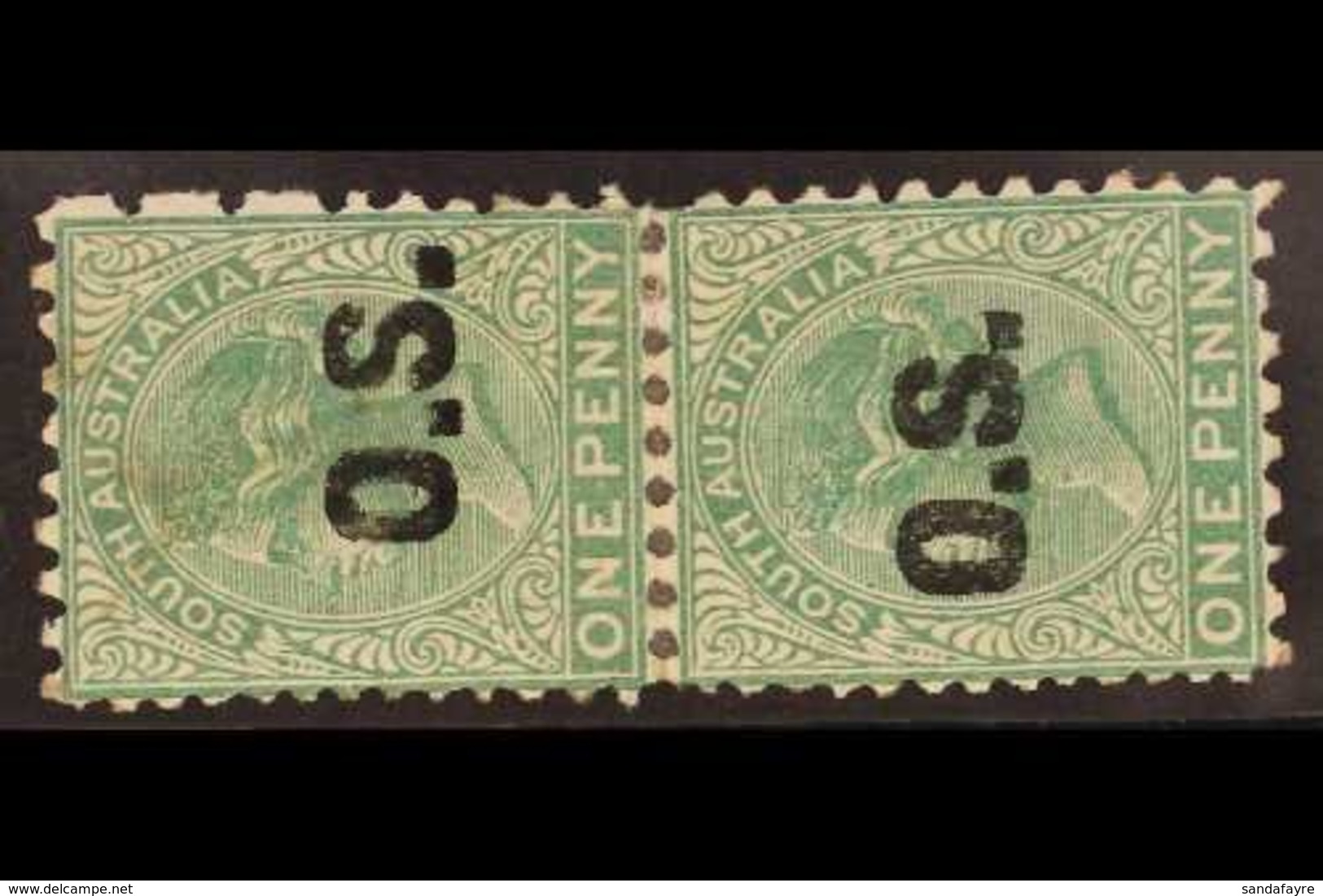 SOUTH AUSTRALIA Official 1876-80 1d Deep Green, Perf. 10 X 11½-12½, SG O45, Vertical Pair Fine Mint, Unpriced By SG, Rar - Other & Unclassified