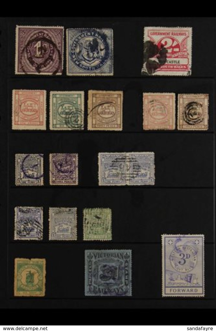 VARIOUS STATES - RAILWAY STAMPS 1887-1929 Used Group With (NSW) Parcels Stamps 1891-1918 1d And 1s, 1929 2s, (QUEENSLAND - Altri & Non Classificati