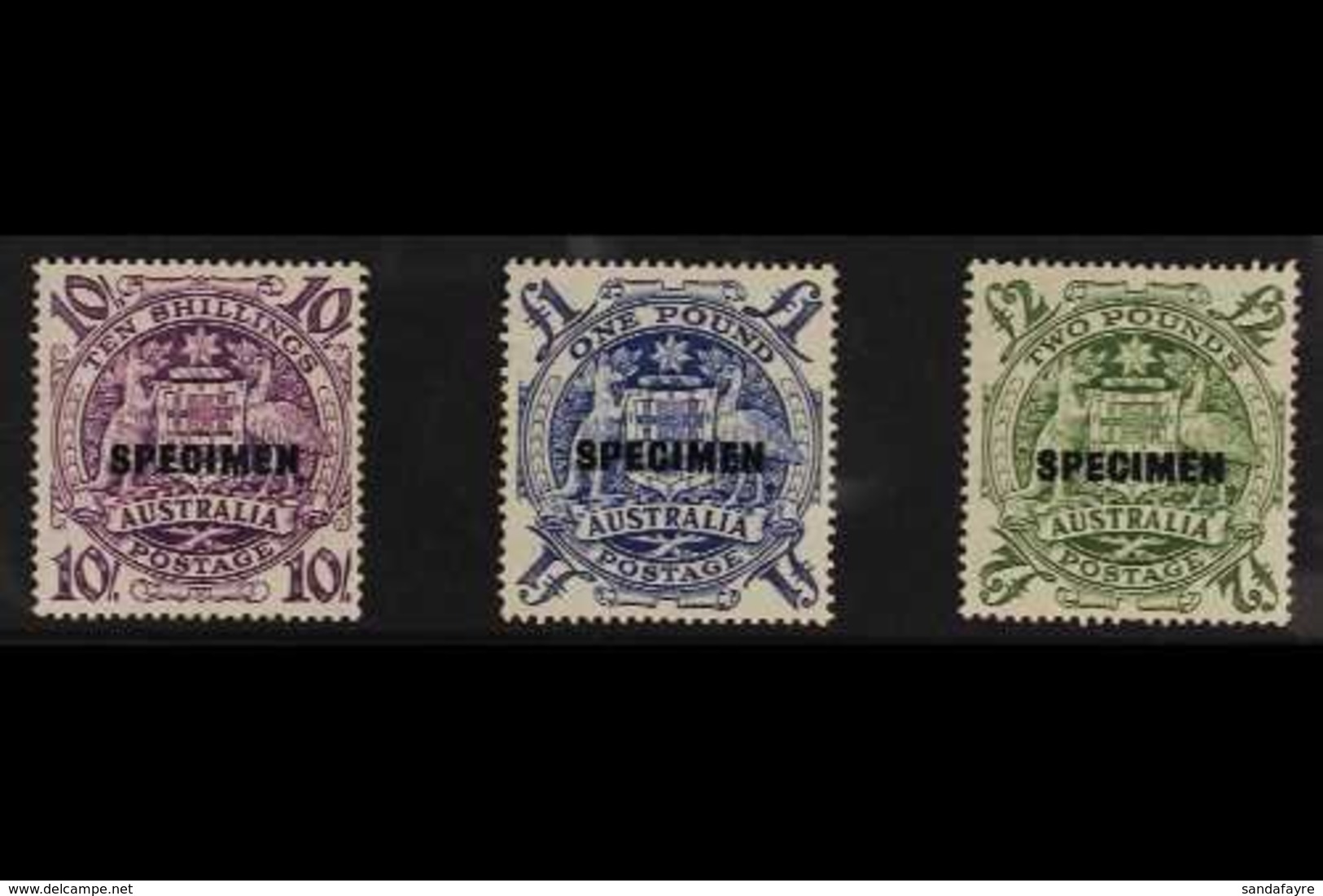 1949-50 Coat Of Arms High Values Set (10s, £1 And £2) Overprinted "SPECIMEN", SG 224bs/24ds, Very Fine Mint. (3 Stamps)  - Other & Unclassified