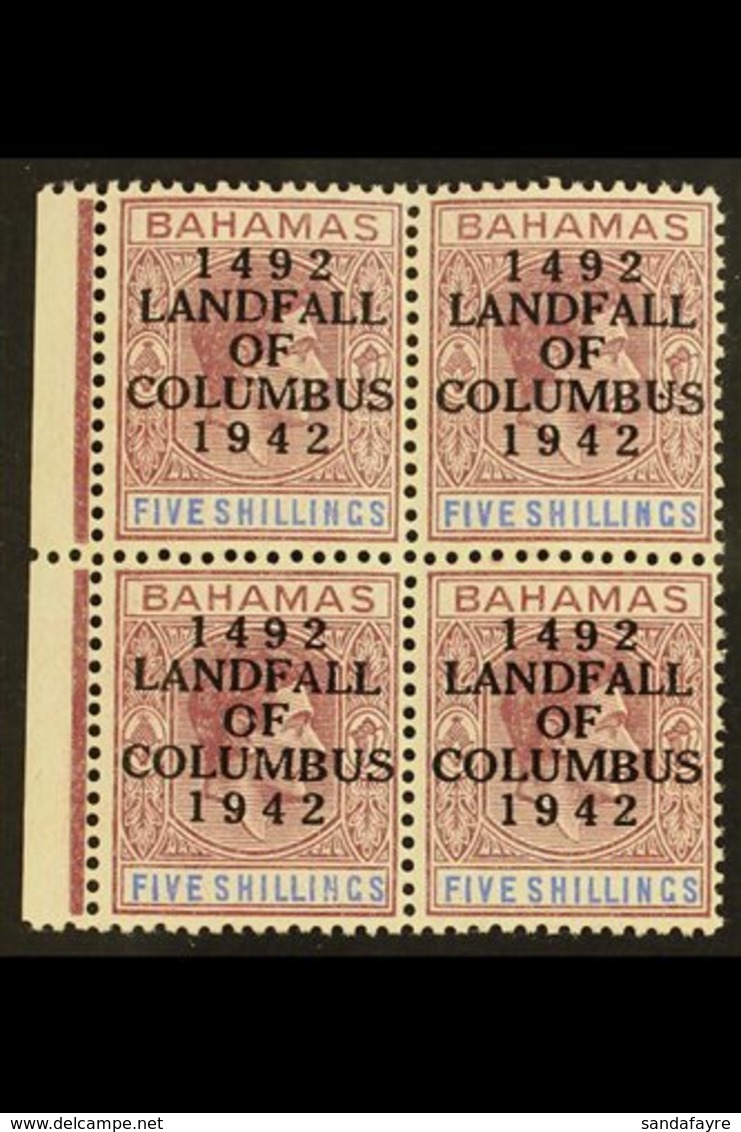1942 5s Purple & Blue "Landfall Of Columbus" Overprint Ordinary Paper, SG 174a, Very Fine Never Hinged Mint Marginal BLO - Other & Unclassified