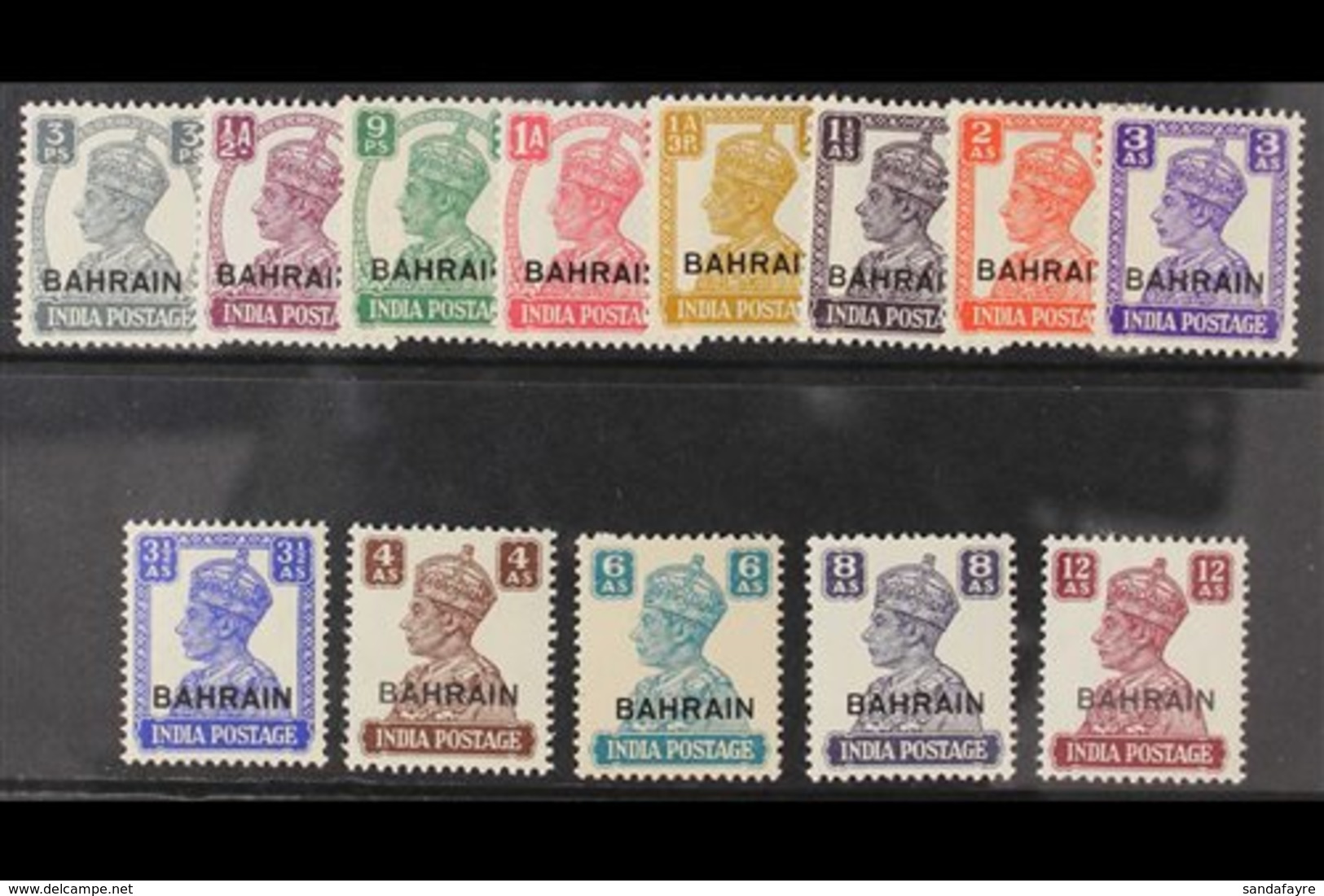 1942-45 Overprints On India (white Background) Complete Set, SG 38/50, Never Hinged Mint, The 9p Is Hinged And With Fold - Bahrain (...-1965)