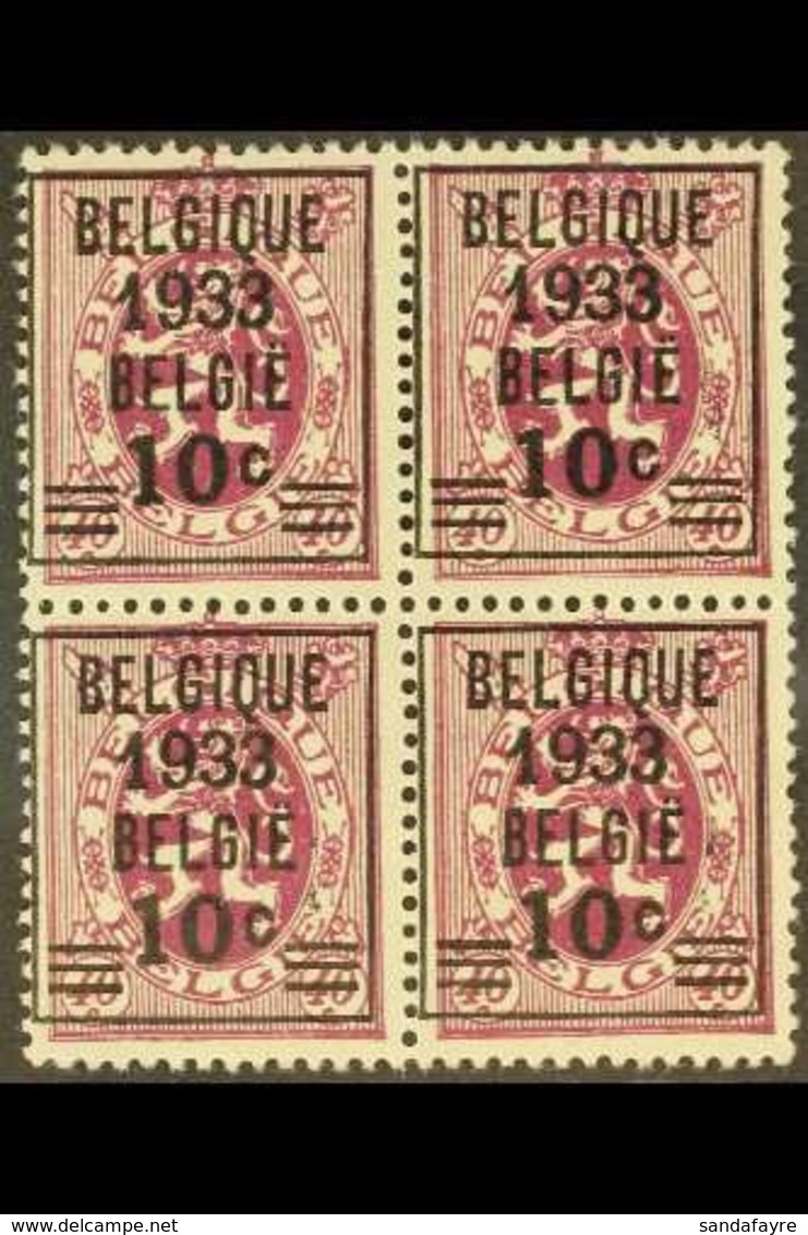 1933 NHM BLOCK OF 4. 10c On 40c Deep Reddish Purple PRECANCEL (Michel 375, COB 375A), NEVER HINGED MINT BLOCK Of 4, Fres - Other & Unclassified