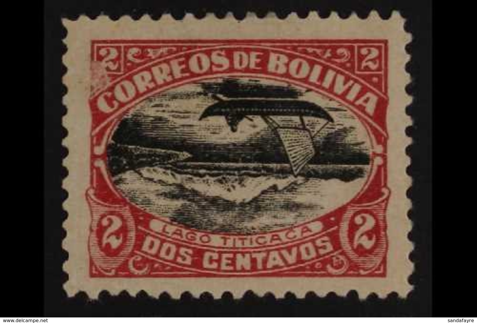 1916-17 Lake Titicaca 2c Carmine And Black, Perf 11½, With CENTRE INVERTED, Scott 113c, Fine Unused (no Gum). For More I - Bolivia
