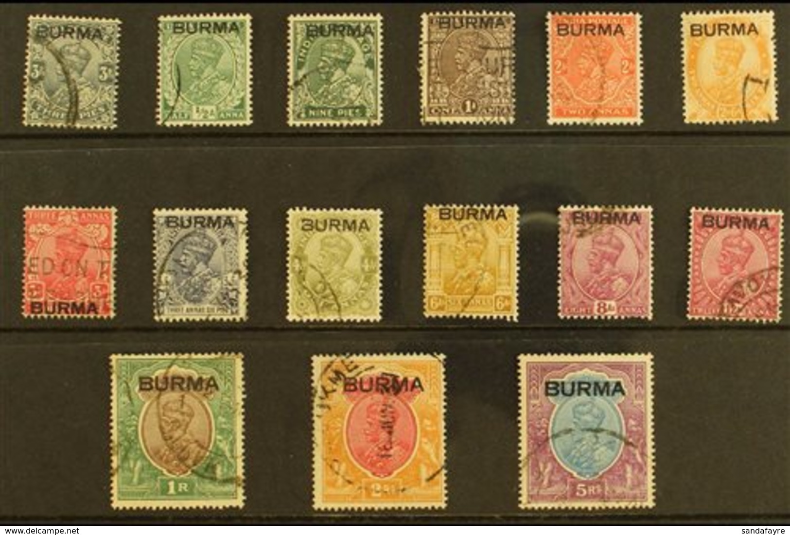 1937 Overprints On India (King George V) Set Complete To 5r, SG 1/15, Fine Used. (15 Stamps) For More Images, Please Vis - Burma (...-1947)