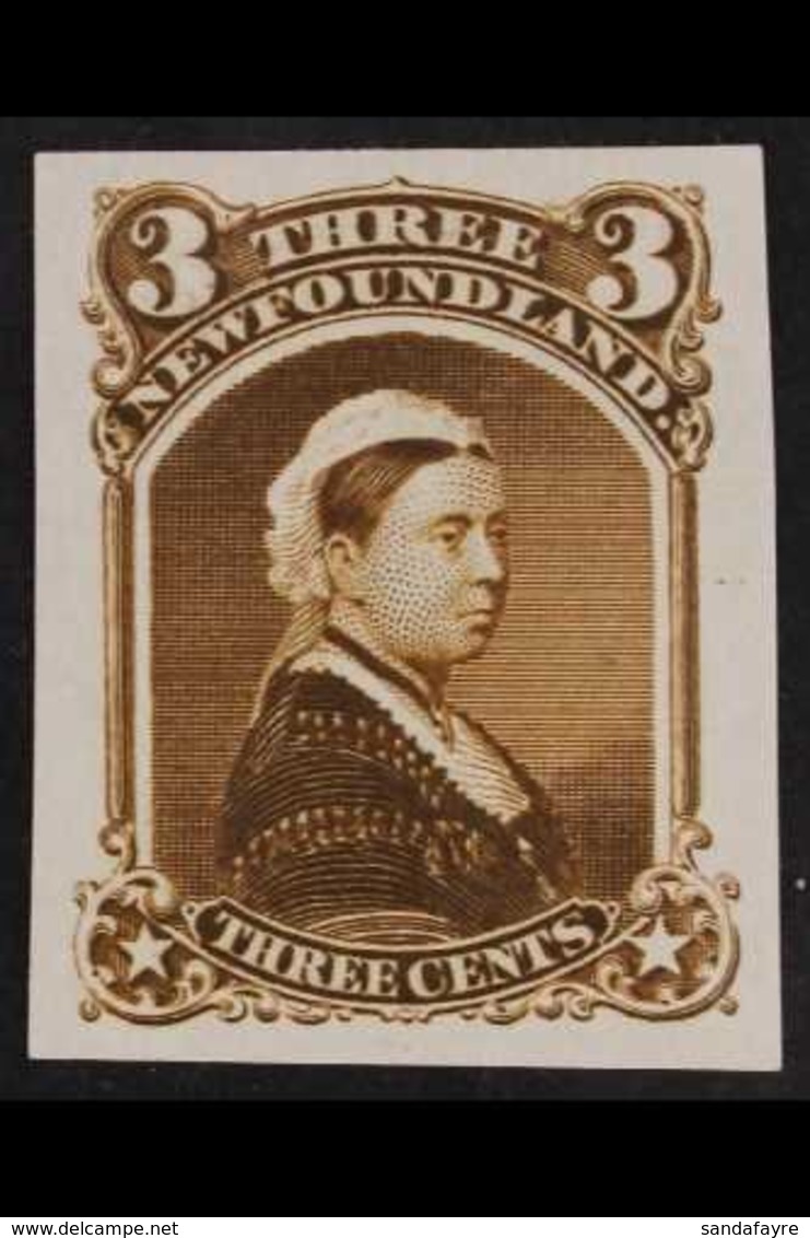 PLATE PROOF 1868-73 3c Queen Victoria, Imperf Plate Proof In Brown On India Paper, Unitrade 33TCvi (as SG 36), Very Fine - Altri & Non Classificati