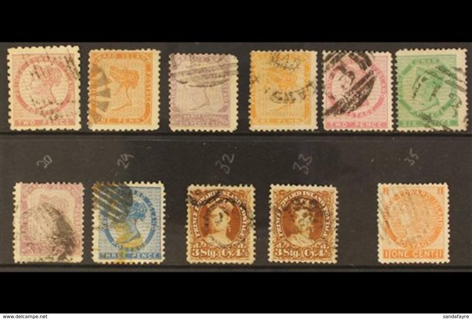 1861-72 USED SELECTION Presented On A Stock Card That Includes An 1861 2d Rose Carmine, Perf 9, 1862 Perf 11 1d Brown Or - Otros & Sin Clasificación