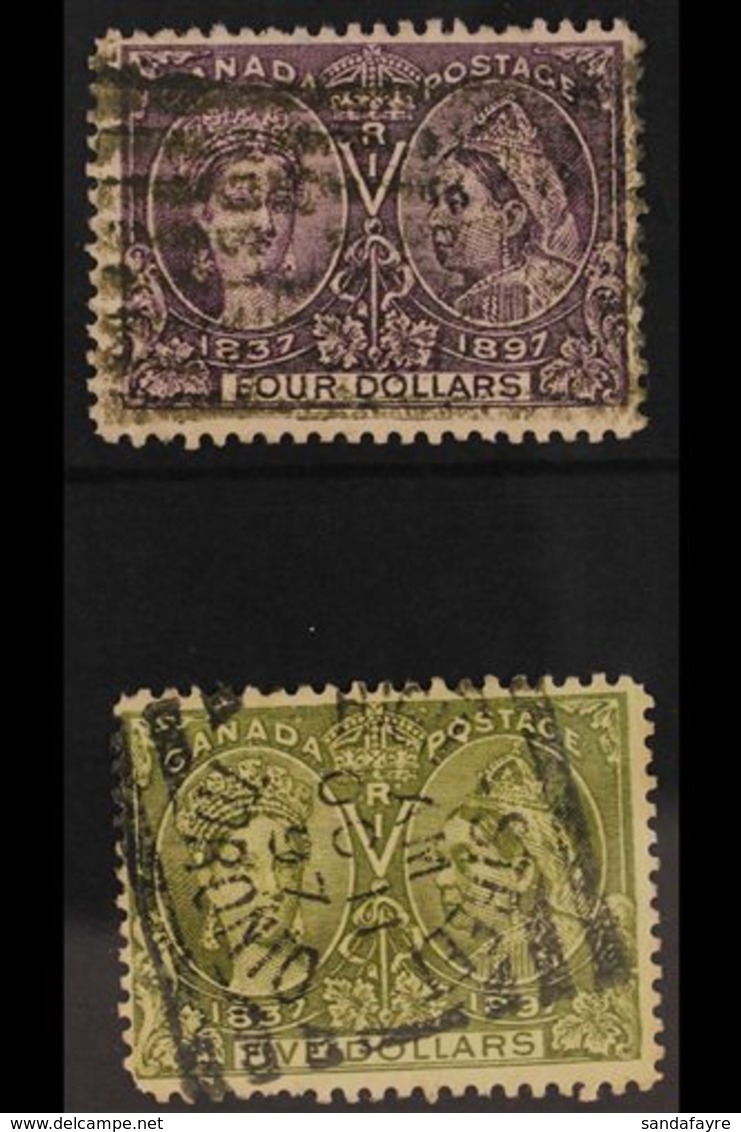 1897 JUBILEE FORGERIES $4 Violet And $5 Olive-green (SG 139/140), Very Convincing Line Engraved FORGERIES Used, Attribut - Otros & Sin Clasificación