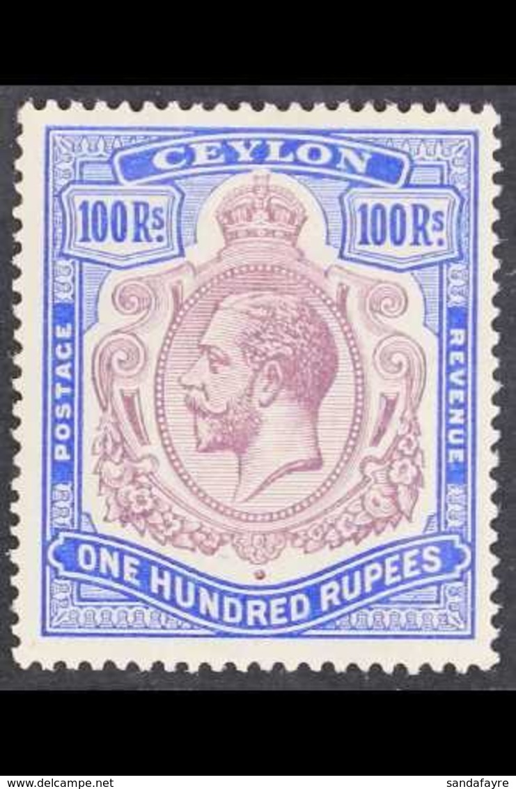 1921-32 100r Dull Purple And Blue, Wmk Mult Script CA, SG 360, Mint With Small Thin In Hinge Area. Fresh And Attractive, - Ceilán (...-1947)