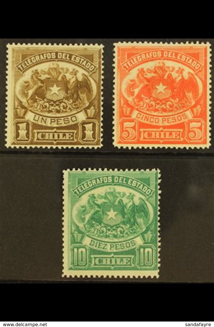 TELEGRAPH STAMPS 1883 1p, 5p & 10p Top Values, Barefoot 4/6, Fine Mint, Fresh. (3 Stamps) For More Images, Please Visit  - Chile