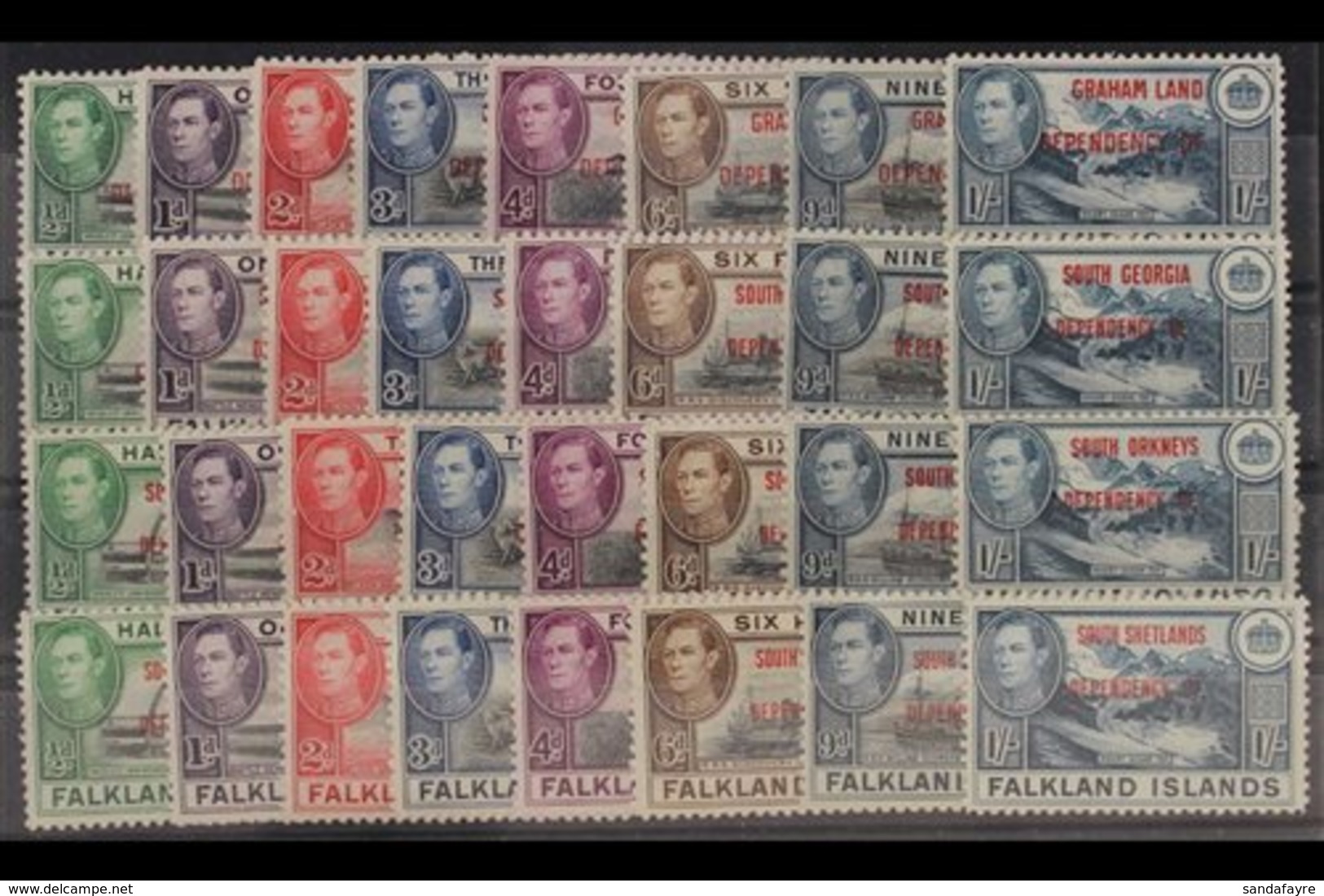 1944-45 All Four Overprinted Sets, SG A1/8, B1/8, C1/8 & D1/8, Never Hinged Mint (32 Stamps) For More Images, Please Vis - Falkland