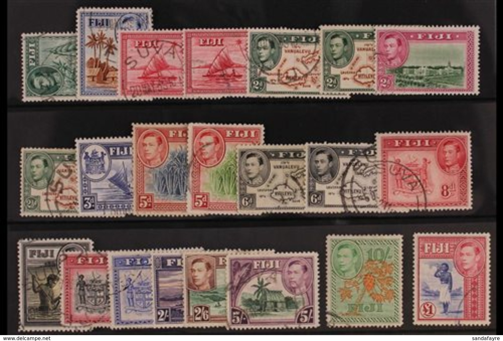 1938-55 Complete Basic King George VI Definitive Set, SG 249/266b, Fine Used. (22 Stamps) For More Images, Please Visit  - Fiji (...-1970)