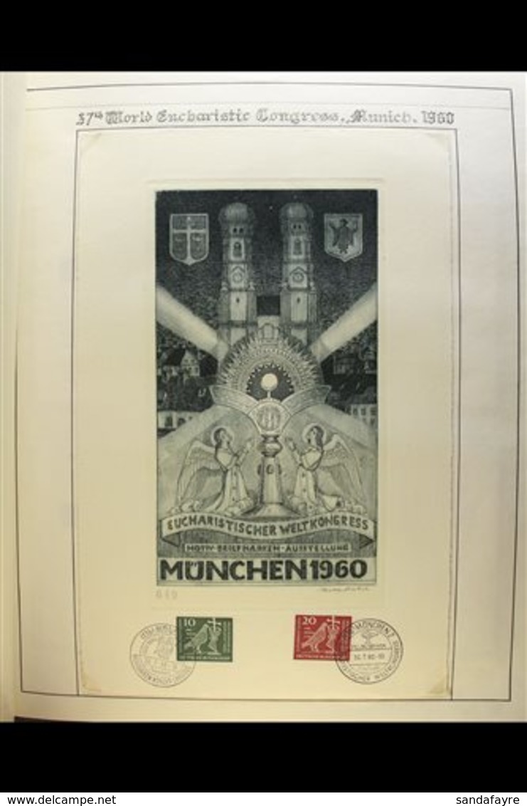 1960 World Eucharistic Congress Munich, Lovely Engraved SUNKEN DIE PROOF Of A Congress Label Showing Munich Cathedral An - Other & Unclassified