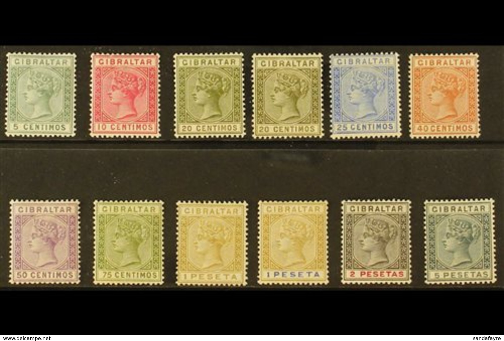 1889-96 Spanish Currency QV Set, SG 22/33, Fine Mint (12 Stamps) For More Images, Please Visit Http://www.sandafayre.com - Gibraltar
