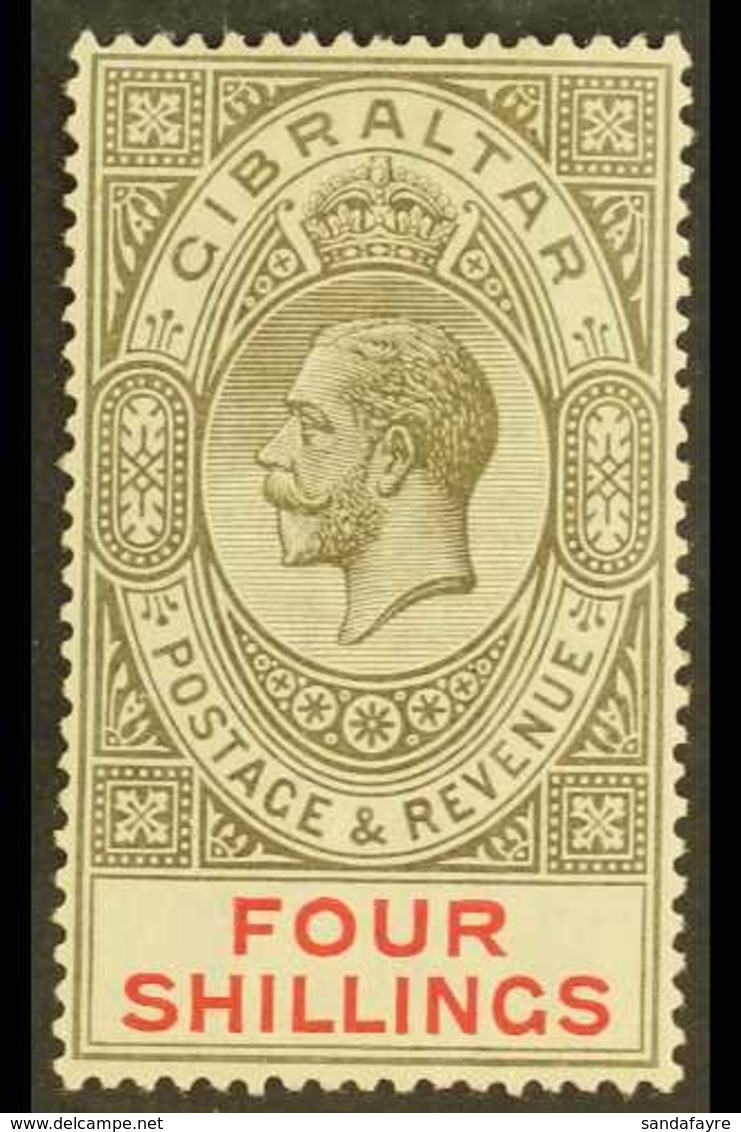 1921-27 4s Black And Carmine, Watermark Multi Script CA, SG 100, Very Fine Mint. For More Images, Please Visit Http://ww - Gibraltar