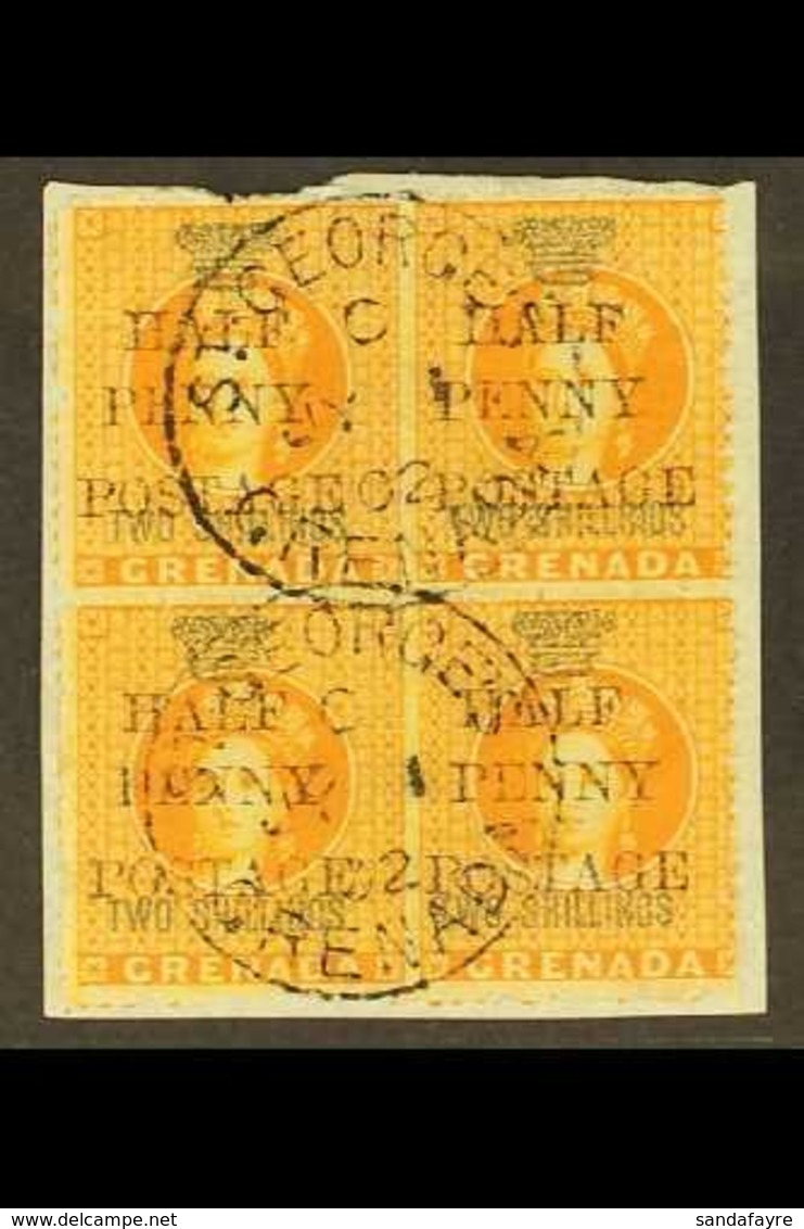 1888 USED MULTIPLE. ½d On 2s Orange, SG 43, Superb Used Block Of 4 Tied On Piece By A Clear Pair Of St Georges Cds. For  - Granada (...-1974)