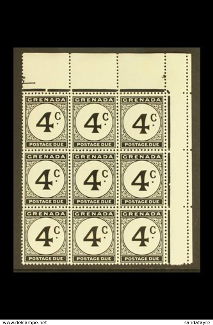 POSTAGE DUES 1952 4c Black WATERMARK ERROR ST. EDWARD CROWN, SG D16b, Within Superb Never Hinged Mint Upper Right Corner - Granada (...-1974)