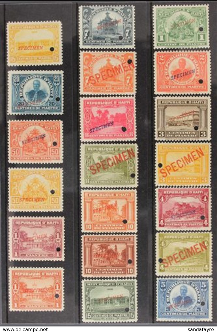 1906-13 Pictorials Complete Set With "SPECIMEN" Overprints, Scott 125/144, Never Hinged Mint (8c Olive-green With Distur - Haiti