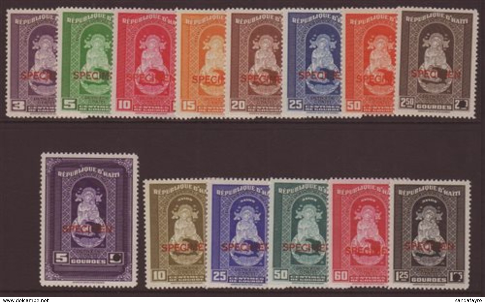 SPECIMENS 1942 "Madonna & Child, Postage & Airmails Set, SG 343/56, Never Hinged Mint, With Security Punch Holes (14 Sta - Haiti