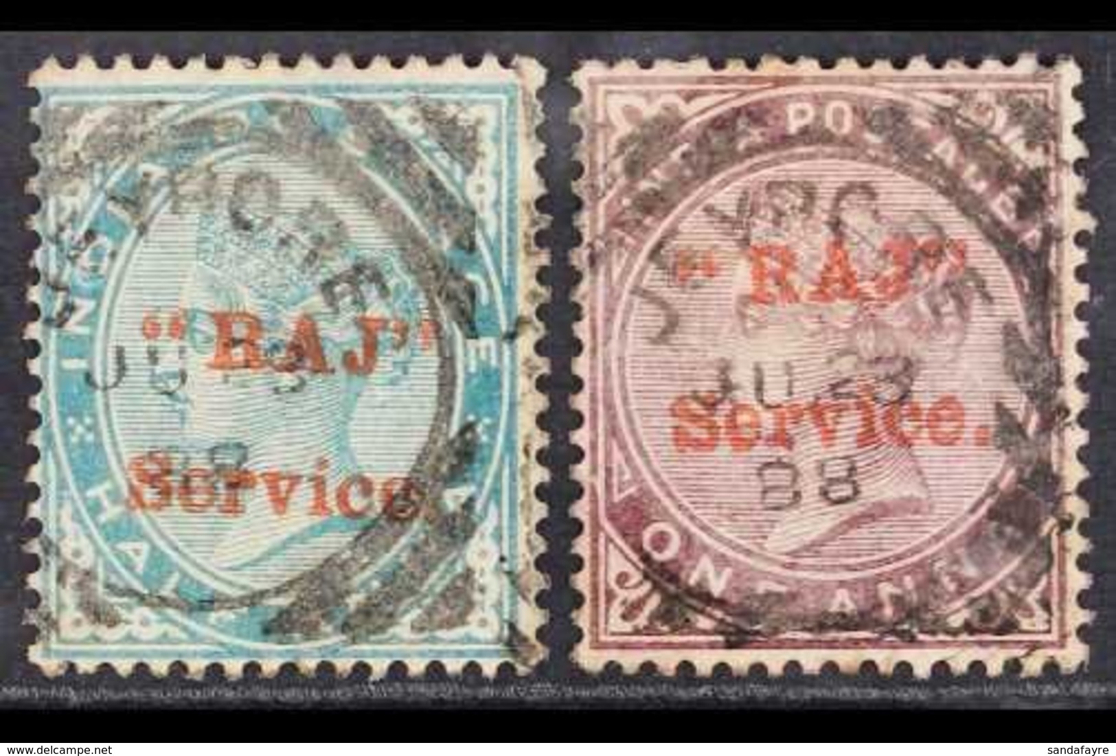 1882-90 "RAJ" SERVICE OVERPRINT 1882-90 ½d Blue-green & 1d Brown-purple (SG 85, 88) Each With "RAJ Service." Overprint I - Other & Unclassified