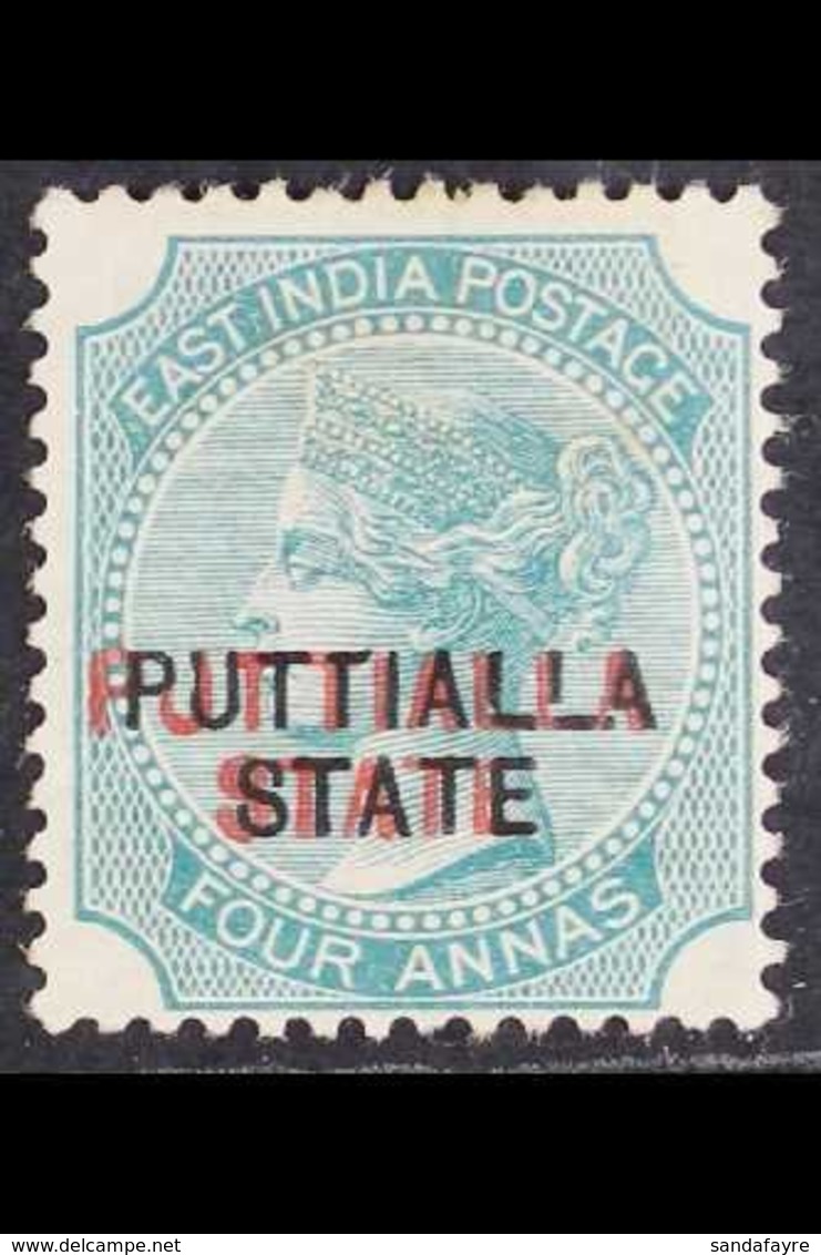 PATIALA 1885 4a Green Overpainted In RED AND BLACK, SG 9a, Fine Mint. Scarce And Impressive. For More Images, Please Vis - Otros & Sin Clasificación