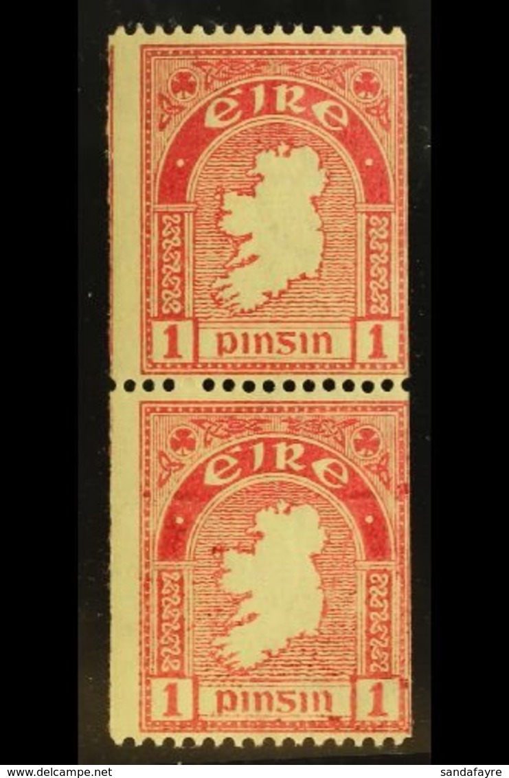 1922-34 1d Carmine, Perf.15 X Imperf, Vertical Pair, SG 72c, Hiberian D2cii, Never Hinged Mint. For More Images, Please  - Other & Unclassified