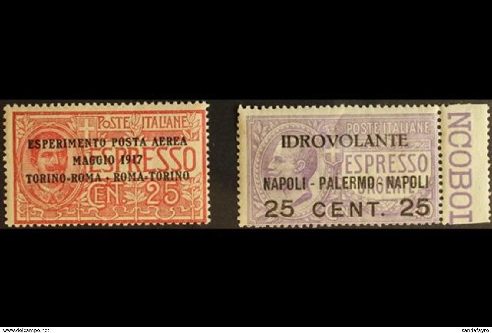 1917 AIRMAILS 25c Red With "TORINO-ROMA..." Ovpt & 25c On 40c Violet "NAPOLI-PALMERO..." Ovpt, Sassone 1/2, Mi 126/7, Ne - Sin Clasificación