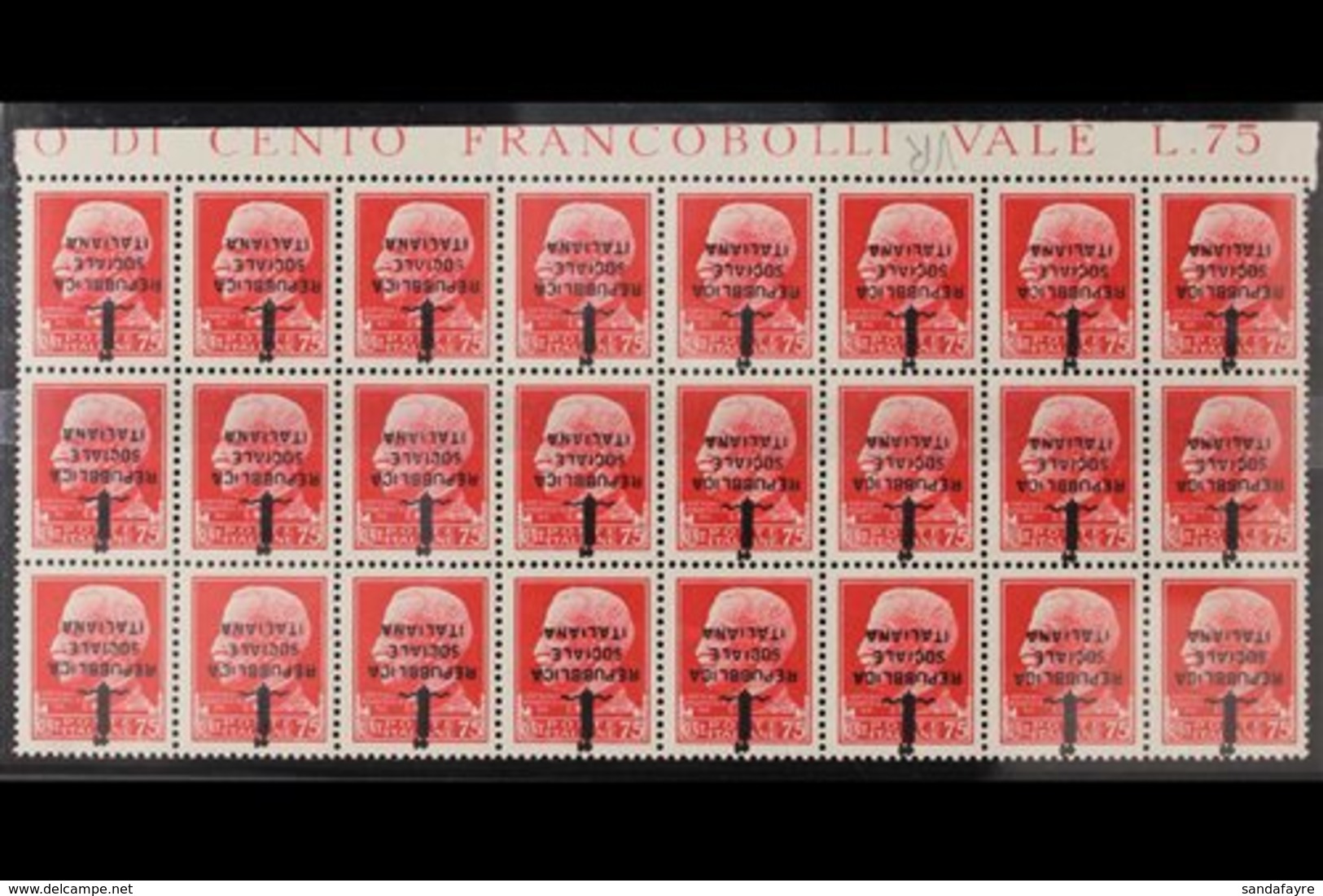 1944 EXHIBITION MULTIPLE. 75c Carmine Florence R.S.I. Overprint, Spectacular Block Of 24 From The Top Of The Sheet With  - Unclassified