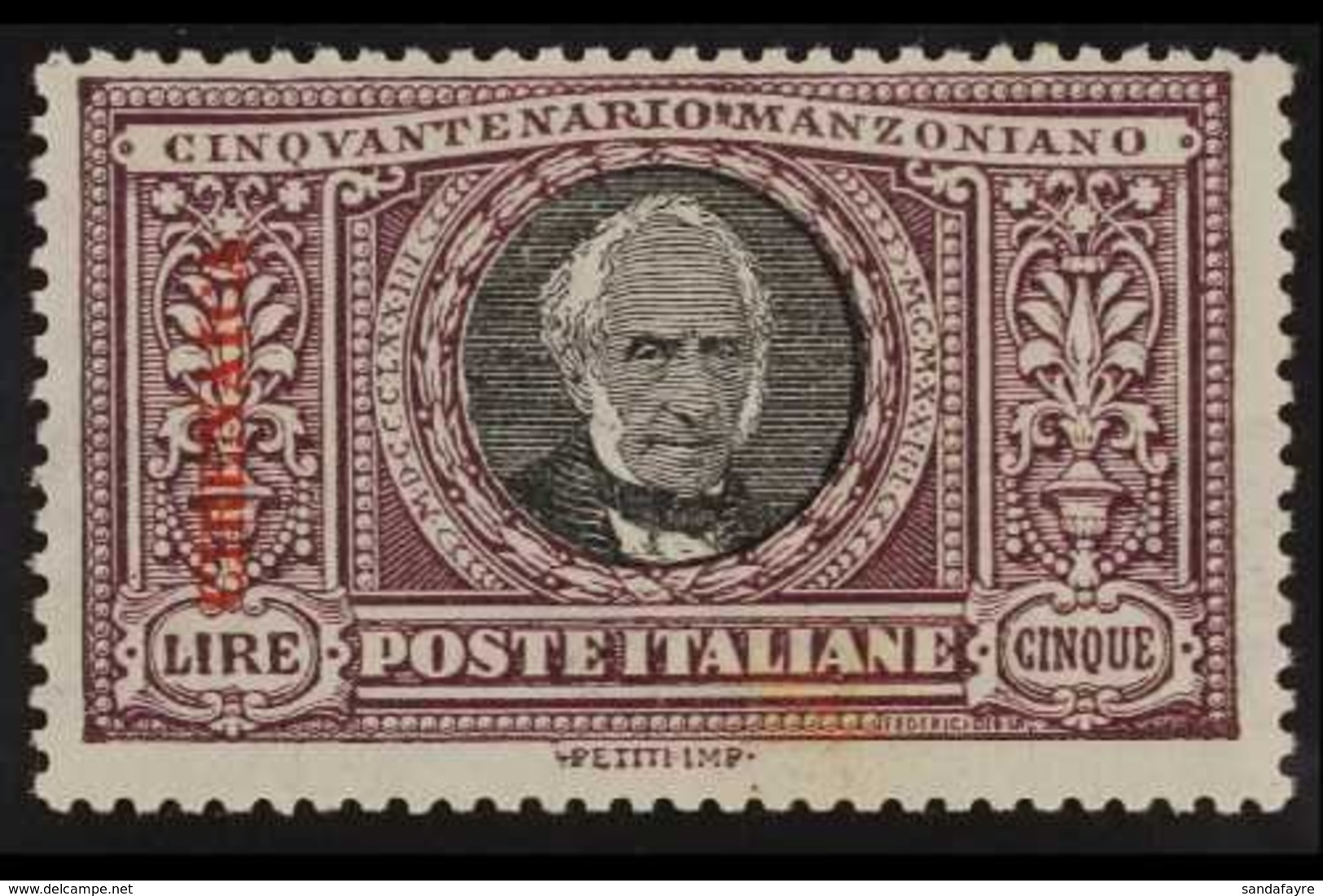CIRENAICA 1924 Manzoni 5L Violet And Black (Sass 16, SG 16) Never Hinged Mint, Small Tone Spot On Gum (not Visible On Fr - Sonstige & Ohne Zuordnung